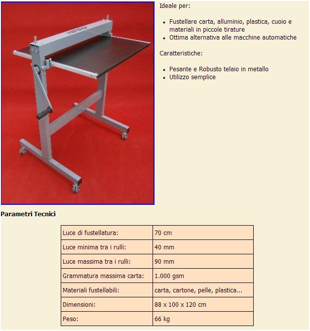 Fustellatrice Manuale a Rulli pressanti grande formato